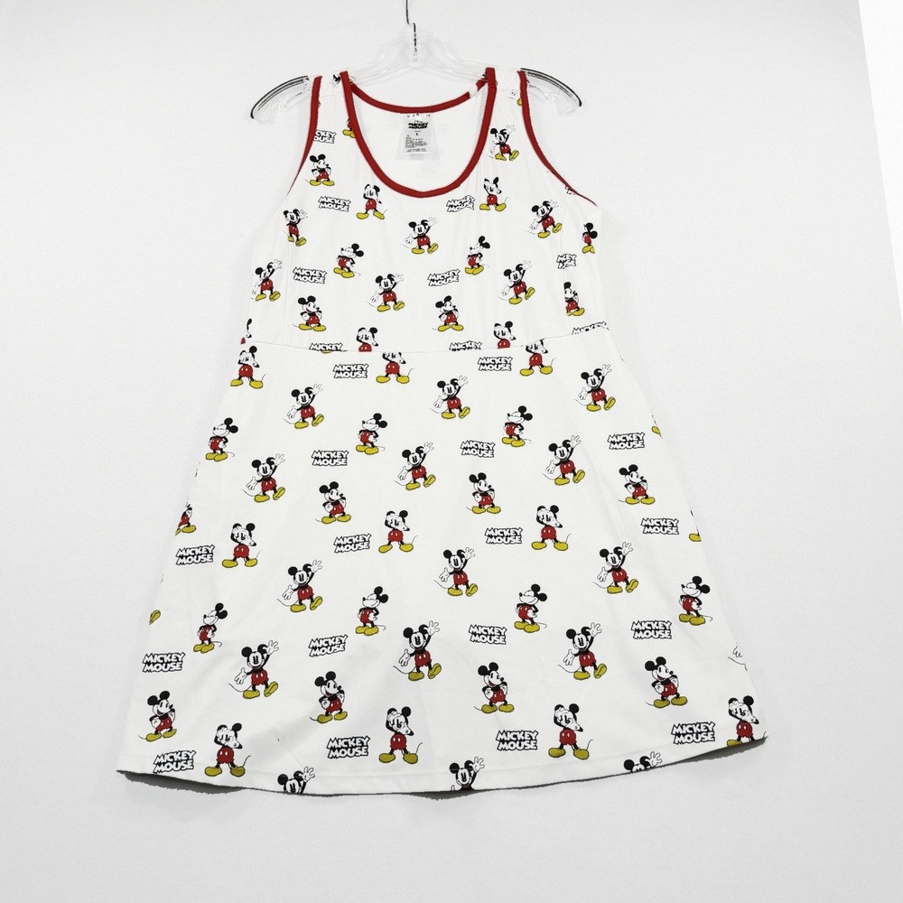 Disney Mickey Mouse Women White Red Trim Exercise Dress Built-in Shorts Large